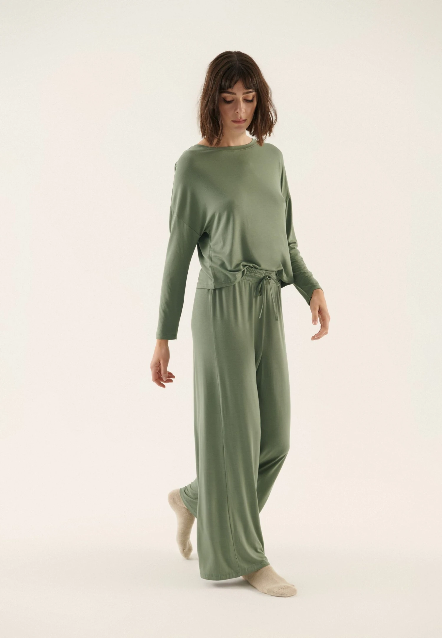 Anna Field Wide Leg - Pyjama - Khaki 4 Anna Field Wide Leg - Pyjama - Khaki - Afbeelding 4